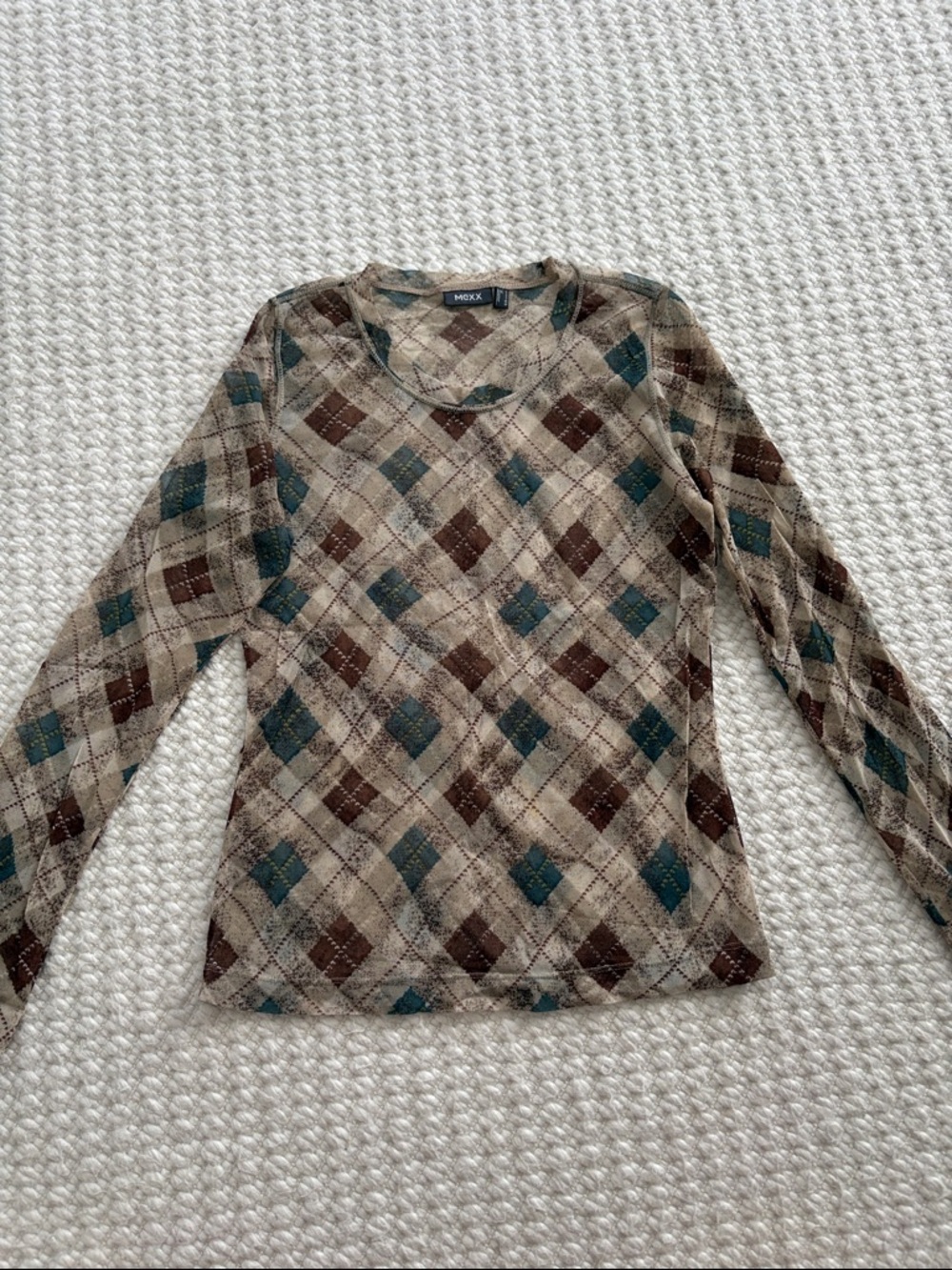 Mexx Argyle Long Sleeve Knit in Beige, Brown & Teal S